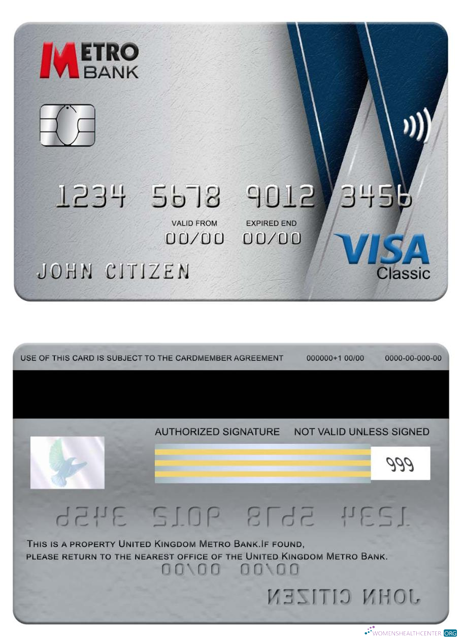 Download United Kingdom Metro Bank visa classic card Photoshop template